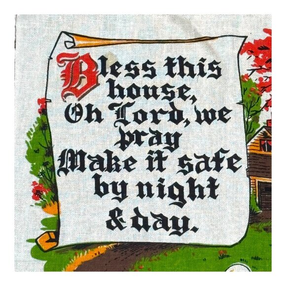 Vtg 1968 Linen Calendar Wall Hanging Bless This House Prayer Housewarming READ - Picture 2 of 9